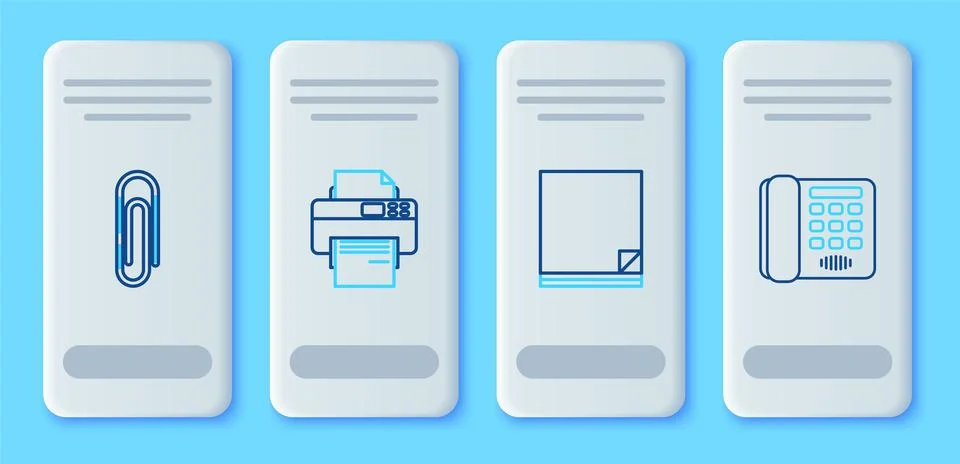 Set line Printer, File document, Paper clip and Telephone icon. Vector Stock Illustration