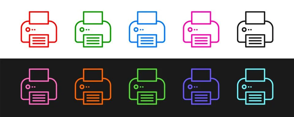 Set line Printer icon isolated on black and white background.  Vector 스톡 일러스트