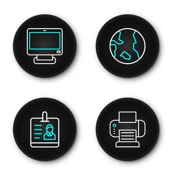 Set line Printer, Identification badge, Earth globe and Computer monitor ic.. Stock Illustration
