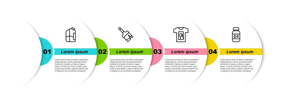 Set line Printer ink bottle, Paint brush, T-shirt and . Business infographic Illustrazione stock