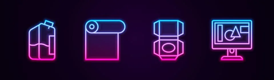 Set line Printer ink bottle, Roll of paper, Carton cardboard box and Computer Stock Illustration
