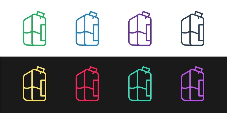 Set line Printer ink bottle icon isolated on black and white background. Vector Stock Illustration