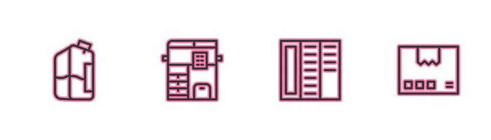 Set line Printer ink bottle, Brochure, Copy machine and Carton cardboard box Stock Illustration