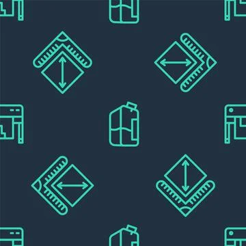 Set line Printer ink bottle, Paper size and Plotter on seamless pattern. Vect Ilustración de archivo