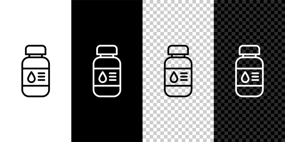 Set line Printer ink bottle icon isolated on black and white background. Vector Illustrazione stock