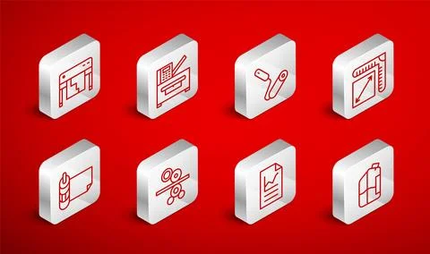 Set line Printer ink bottle, Copy machine, Paint roller brush, Paper size 스톡 일러스트