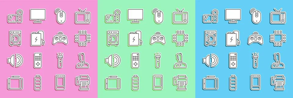 Set line Printer, Joystick for arcade machine, Processor with microcircuits CPU イラスト素材