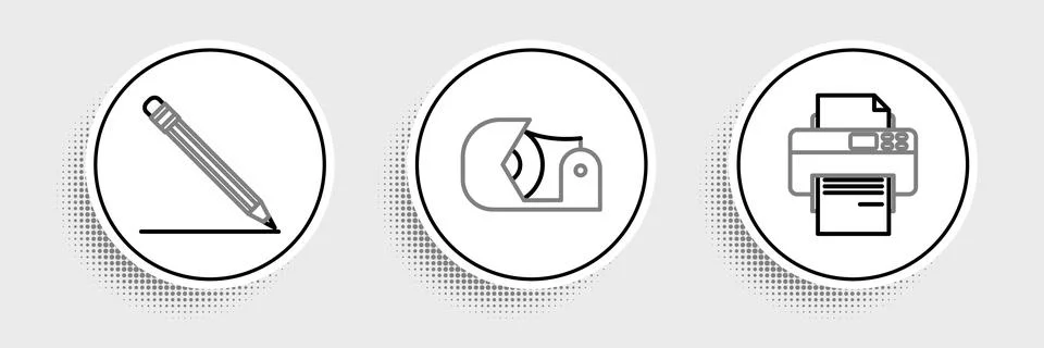 Set line Printer, Pencil with eraser and line and Scotch icon. Vector イラスト素材