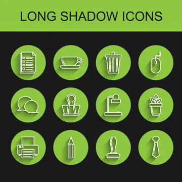 Set line Printer, Pencil, File document, Stamp, Tie, Binder clip, Flowers pot Illustrazione stock