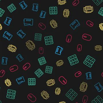 Set line Printer, Server, Data, Web Hosting,  and Computer mouse on seamless  Stock Illustration