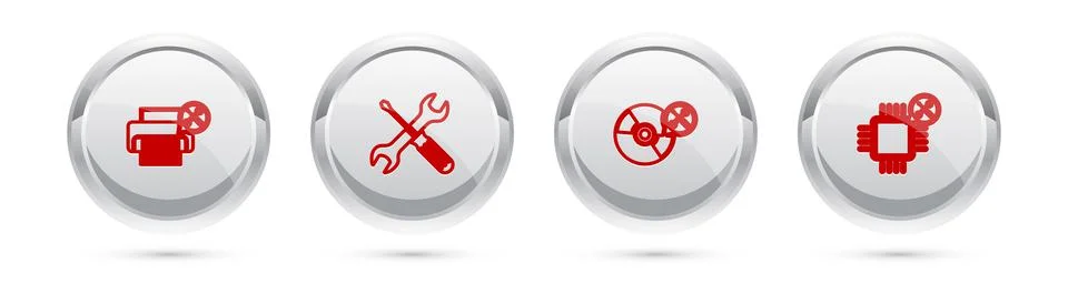 Set line Printer service, Crossed screwdriver and wrench, CD or DVD disk and  Stock Illustration