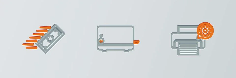 Set line Printer setting, Fast payments and Toaster icon. Vector Illustrazione stock