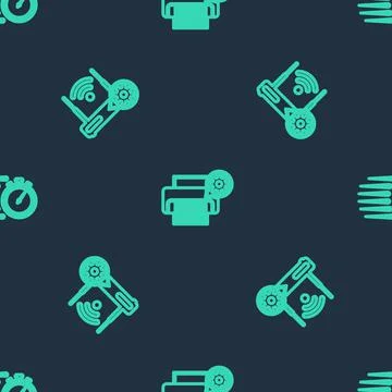 Set line Printer setting, Router and wi-fi and Stopwatch on seamless pattern Stock Illustration