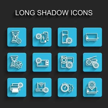 Set line Printer setting, Router and wi-fi, Hourglass, Time management, Toaster Stock Illustration