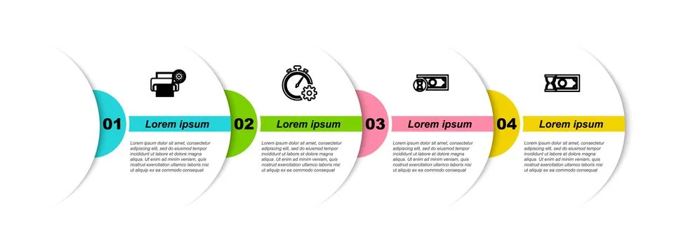 Set line Printer setting, Time management, Fast payments and . Business infog Stock Illustration