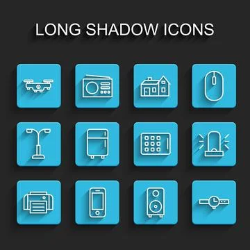Set line Printer, Smartphone, Drone flying, Stereo speaker, Wrist watch Stock Illustration