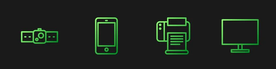 Set line Printer, Smartwatch, Smartphone, mobile phone and Computer monitor Stock Illustration