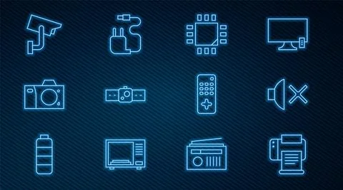 Set line Printer, Speaker mute, Processor with microcircuits CPU, Smartwatch 스톡 일러스트