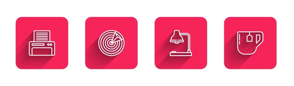 Set line Printer, Target sport, Table lamp and Cup of tea with tea bag with long Stock Illustration