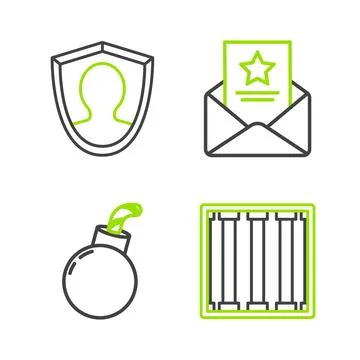 Set line Prison window, Bomb ready to explode, The arrest warrant and User Ilustración de archivo