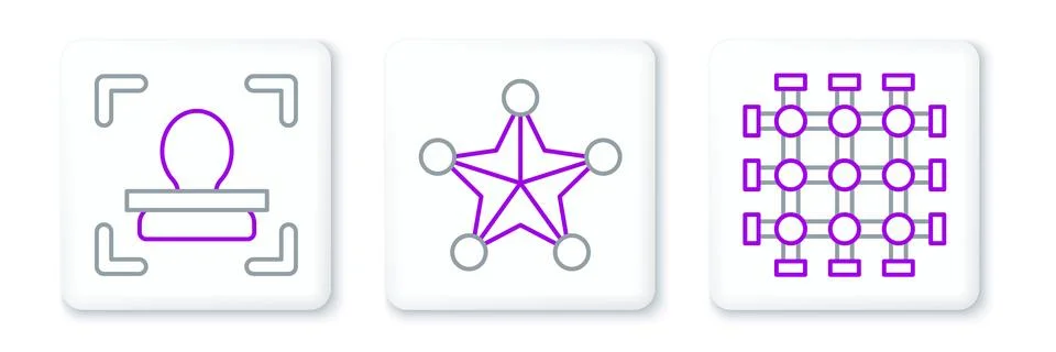 Set line Prison window, Face recognition and Hexagram sheriff icon. Vector Stock Illustration