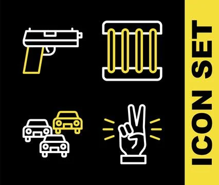 Set line Prison window, Hand showing two finger, Traffic jam and Pistol or .. Stock-Illustration
