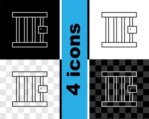 Set line Prison window icon isolated on black and white, transparent background Ilustración de archivo