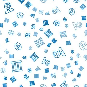 Set line Prison window, Murder and Police cap with cockade on seamless pattern Stock Illustration