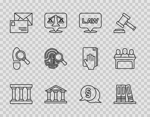 Set line Prison window, Office folders, Location law, Courthouse building Ilustración de archivo