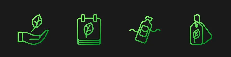 Set line The problem of pollution, Leaf in hand, Calendar with autumn leaves and Stock Illustration