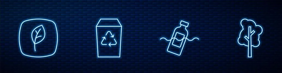 Set line The problem of pollution, Leaf Eco symbol, Recycle bin and Tree. G.. Stock-Illustration