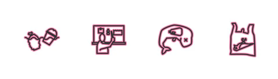 Set line Problem pollution of the ocean, Environment protection whale dead, Stop Stock Illustration