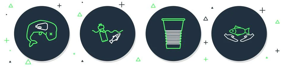 Set line Problem pollution of the ocean, Paper glass, Environment protection Stock Illustration