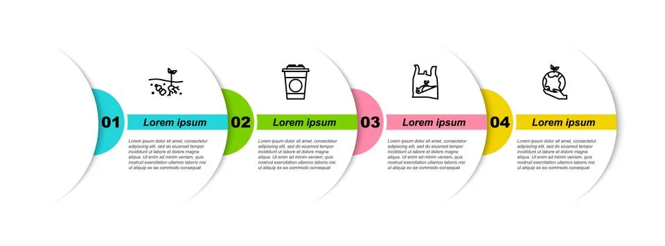 Set line Problem of pollution planet, Paper glass, Dead bird, plastic and Hand Illustrazione stock