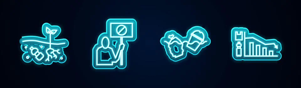 Set line Problem of pollution planet, Nature saving protest, the ocean and Stock Illustration