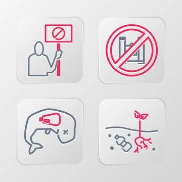 Set line Problem of pollution planet Environment protection whale dead Say no Stock Illustration