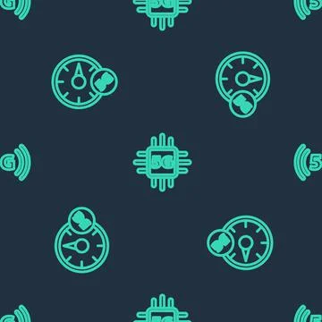 Set line Processor 5G, Digital speed meter and network on seamless pattern イラスト素材