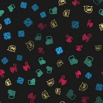 Set line Processor 5G, Sim card rejected, network and on seamless pattern Stock Illustration