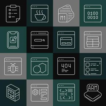 Set line Processor, Browser files, MySQL code, Search engine, Mobile Apps Stock Illustration