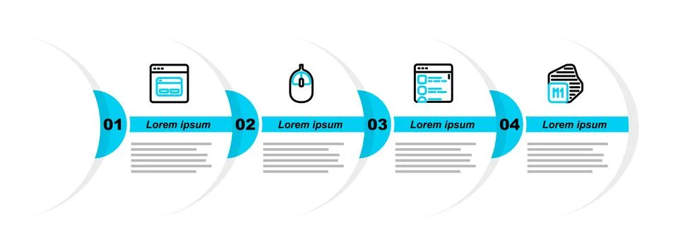 Set line Processor, Browser files, Computer mouse and Search engine icon. V.. 스톡 일러스트