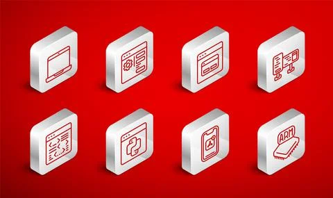 Set line Processor, Browser setting, Search engine, Computer monitor screen Stock Illustration