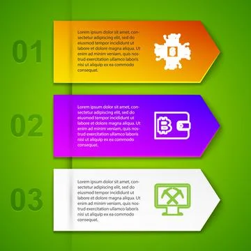 Set line Processor chip with dollar, Cryptocurrency wallet, Mining monitor and Stockillustratie