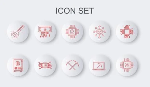 Set line Processor chip with dollar, Proof of stake, CPU mining farm, Mining Stock Illustration