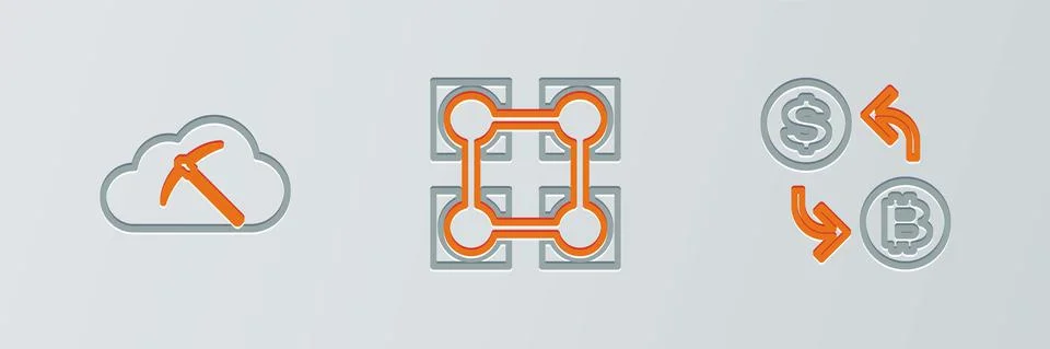 Set line Processor chip with dollar, Cryptocurrency cloud mining and Blockchain Stock Illustration