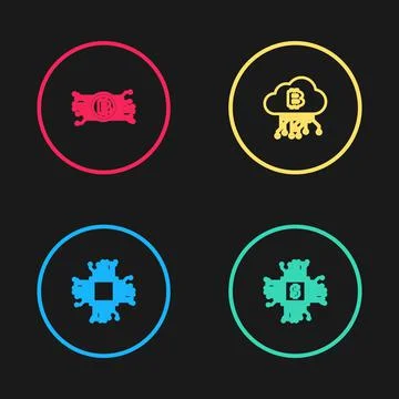 Set line Processor, chip with dollar, Cryptocurrency cloud mining and bitcoin Stockillustratie