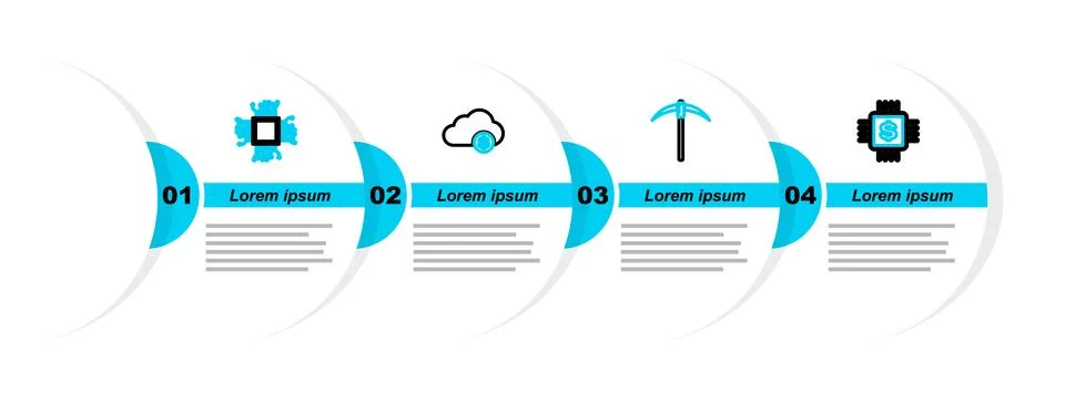 Set line Processor chip with dollar, Pickaxe, Cryptocurrency cloud mining a.. Stock Illustration