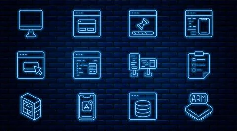 Set line Processor, Clipboard with checklist, Loading data window, Software Stock Illustration