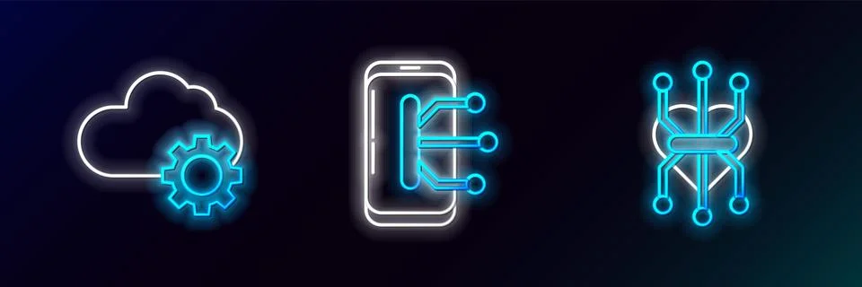 Set line Processor, Cloud technology data transfer and storage and Smartpho.. Stock Illustration