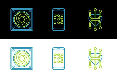 Set line Processor, Computer cooler and Mobile and graphic password protect.. イラスト素材