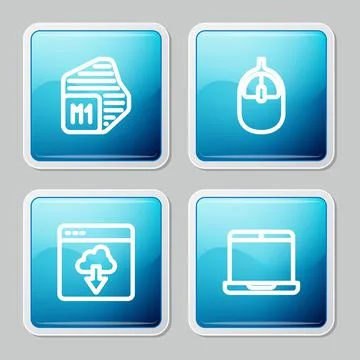 Set line Processor, Computer mouse, Cloud technology data transfer and Laptop Illustrazione stock